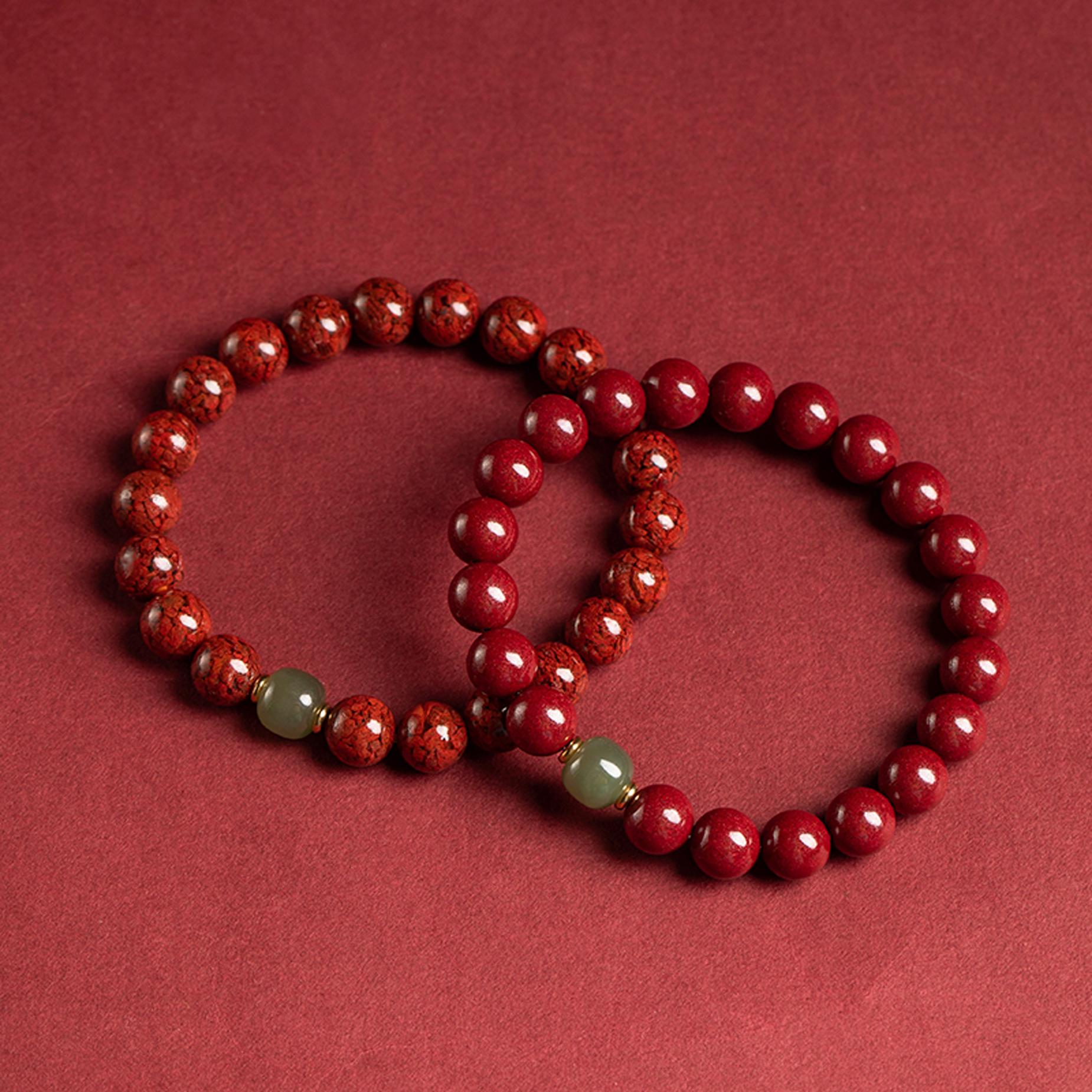 Four Symbols and 28 Lunar Mansions Vermilion Energy Matrix Bracelet - Taoist Celestial Diagram Gilt-Silver Spacer Bead