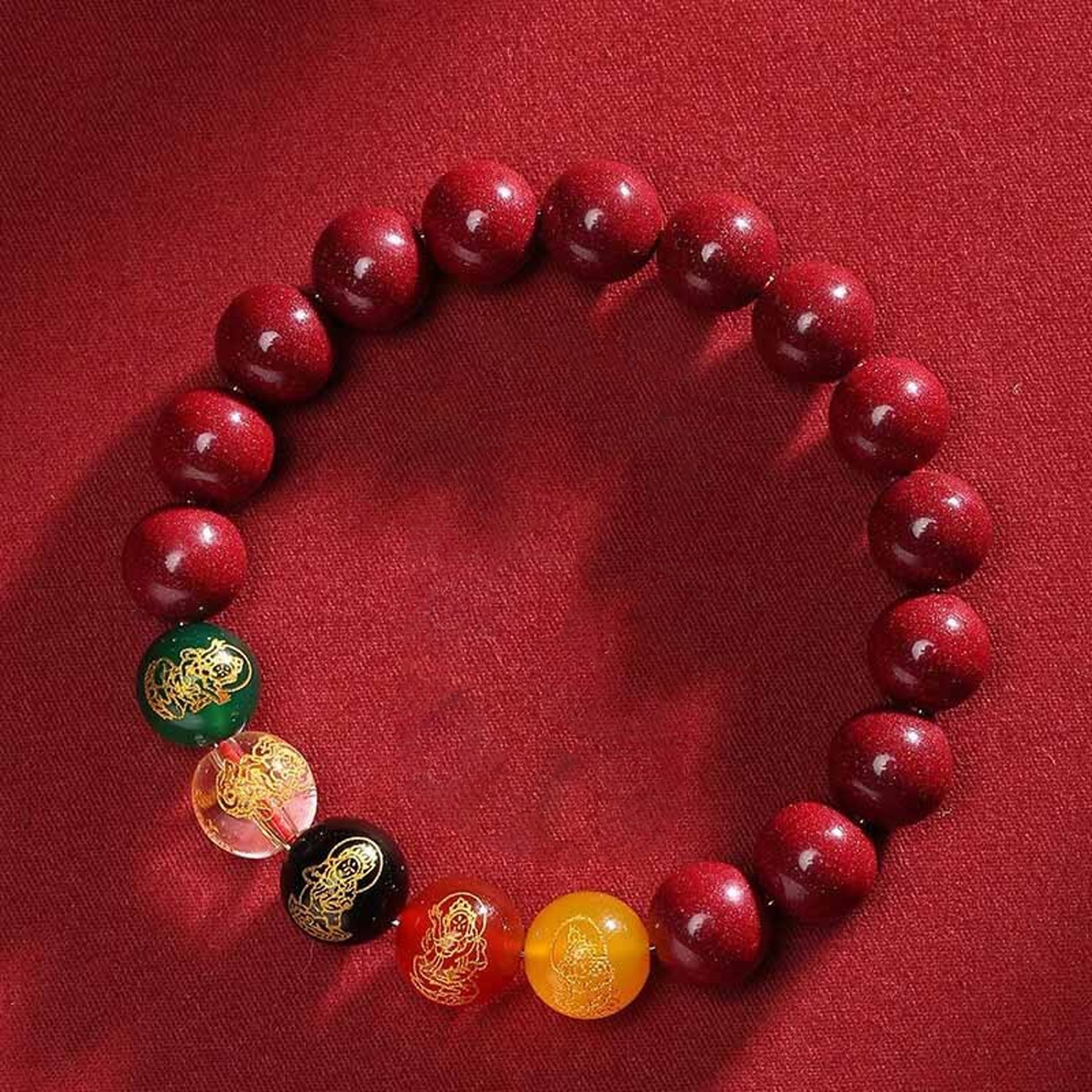 Six Syllable Mantra Om Mani Padme Hum vermilion Bracelet - Buddhist Disciple Protective Wrist Mala