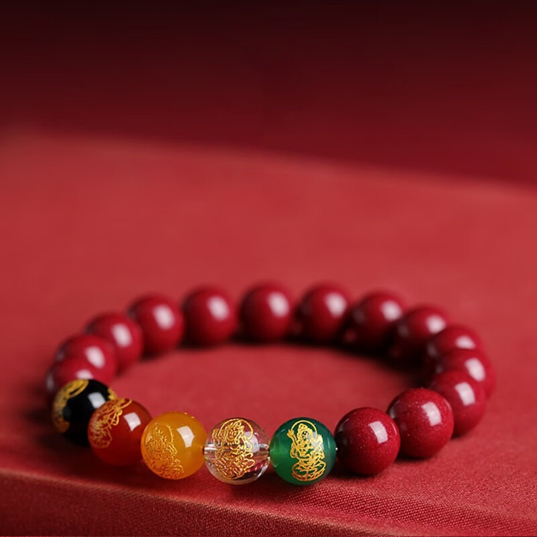 Six Syllable Mantra Om Mani Padme Hum vermilion Bracelet - Buddhist Disciple Protective Wrist Mala